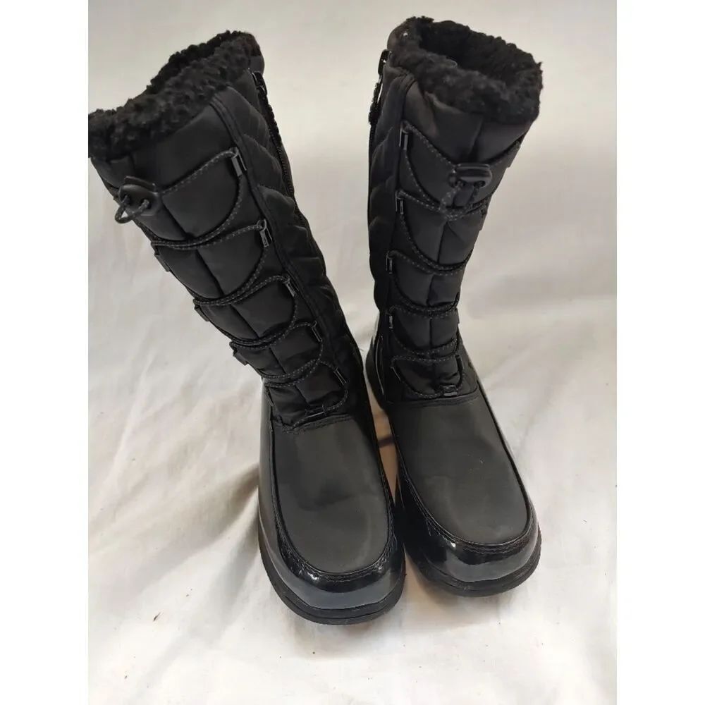 Totes SHELLY Girls Size 4 Black Faux Fur Boots.